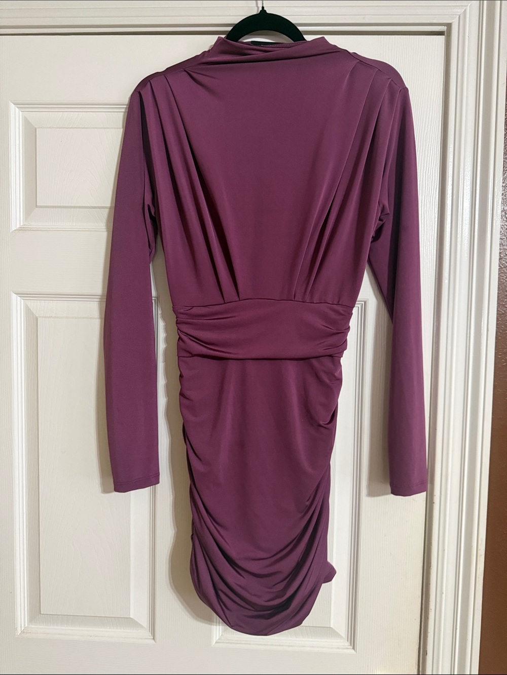 WinWin Long-Sleeve Ruched Bodycon Dress in Plum